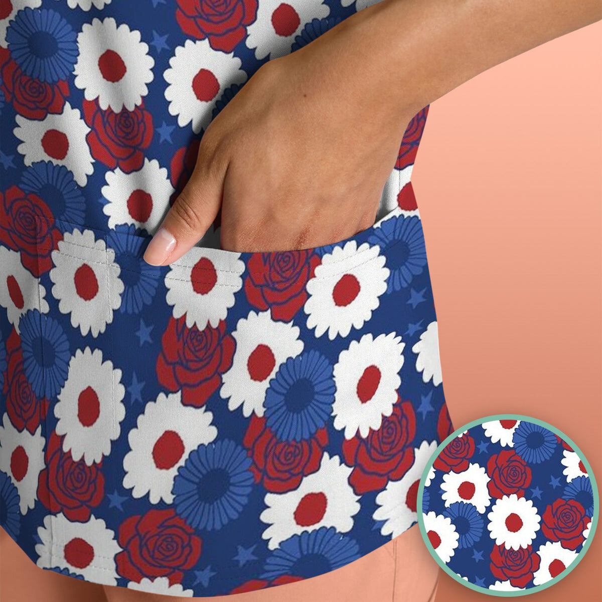 Daisy Rose Floral Nurse Scrub Top