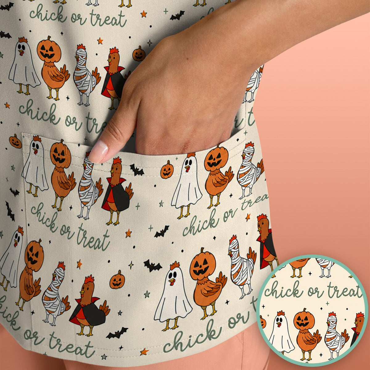 Chick Or Treat Nurse Scrub Top - Halloween Gift