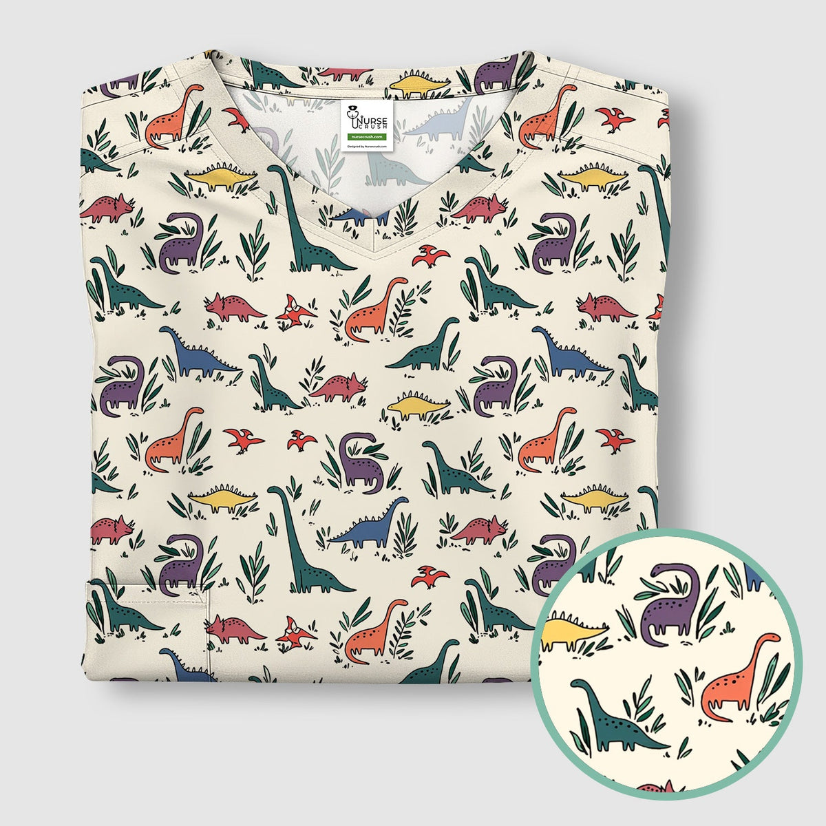 Dinosaur Leafy Garden Nurse Scrub Top