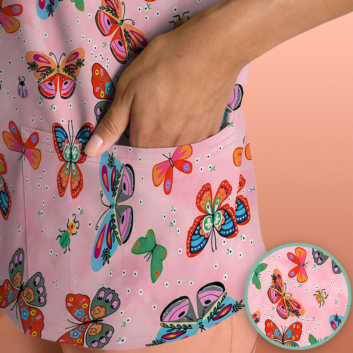 Colorful Butterfly Garden Nurse Scrub Top