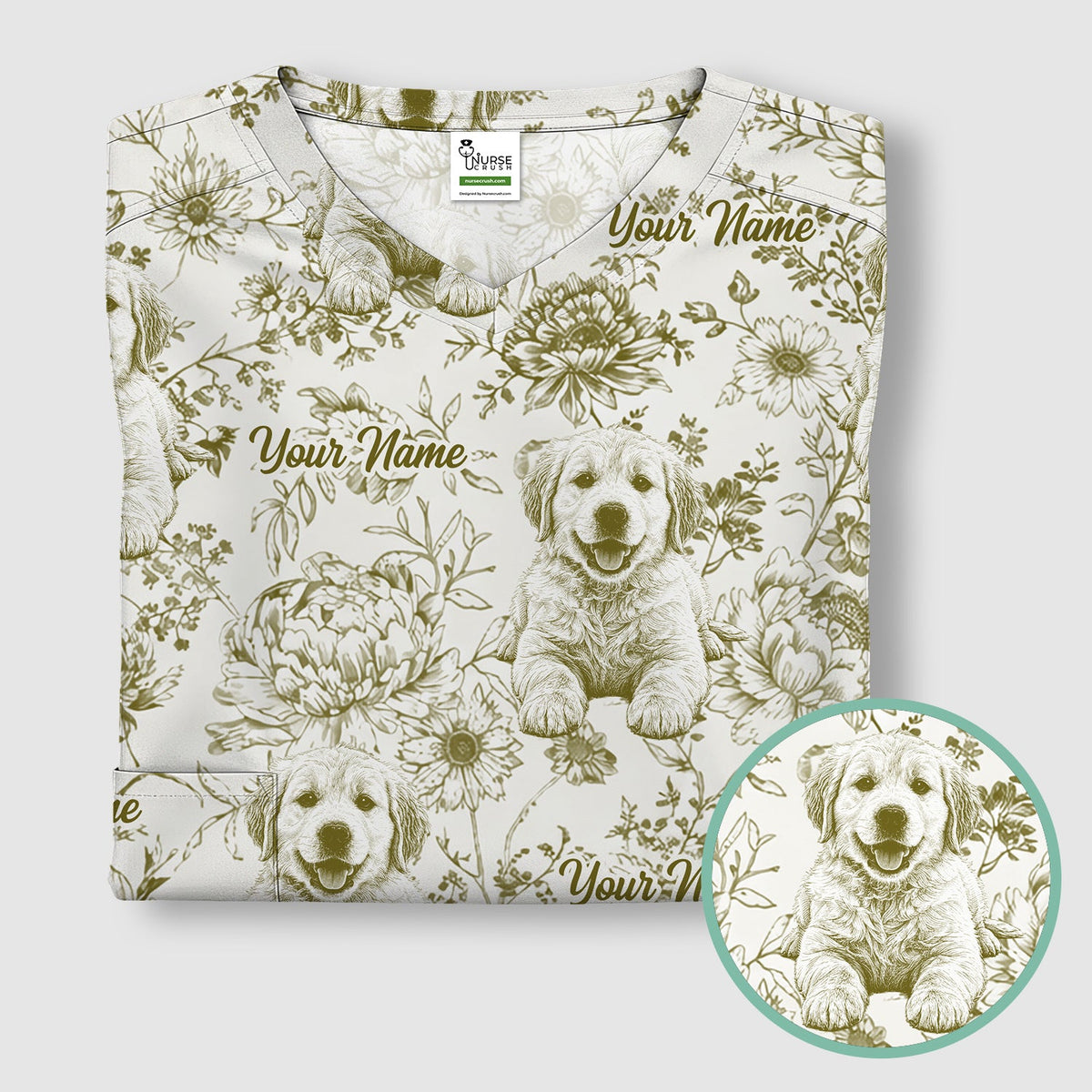 Personalized Pet Photo Floral Nurse Scrub Top