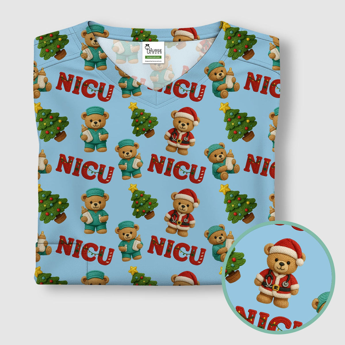 NICU Nurse Teddy Bear Scrub Top - Christmas Gift