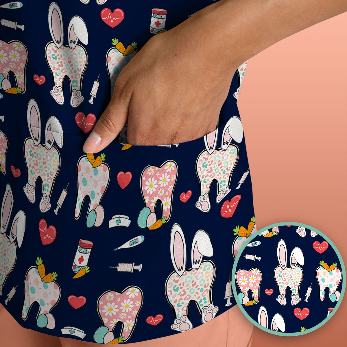 Easter Bunny Dentist Nurse Scrub Top