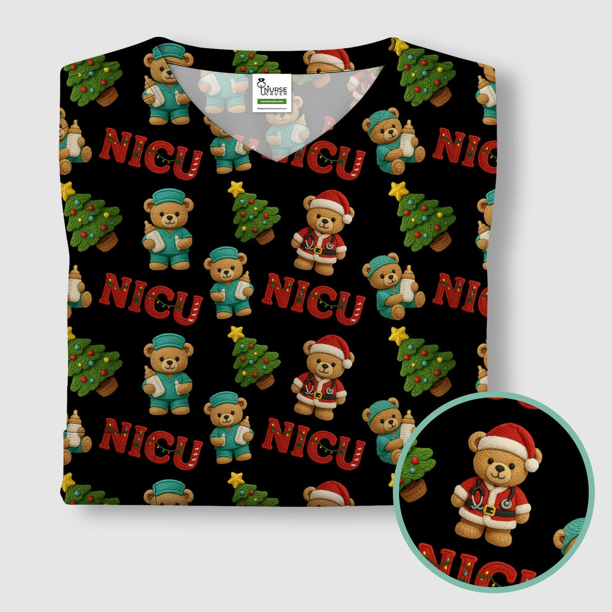 NICU Nurse Teddy Bear Scrub Top - Christmas Gift