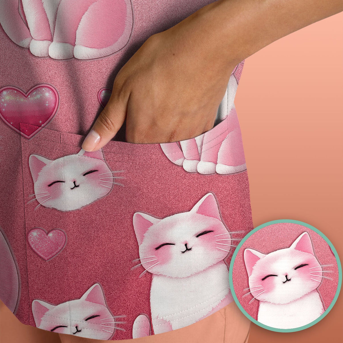 Valentine Cat Heart Nurse Scrub Top