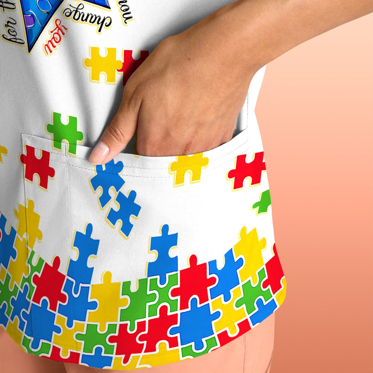 Autism Puzzle Bow Colorful Pieces Nurse Scrub Top