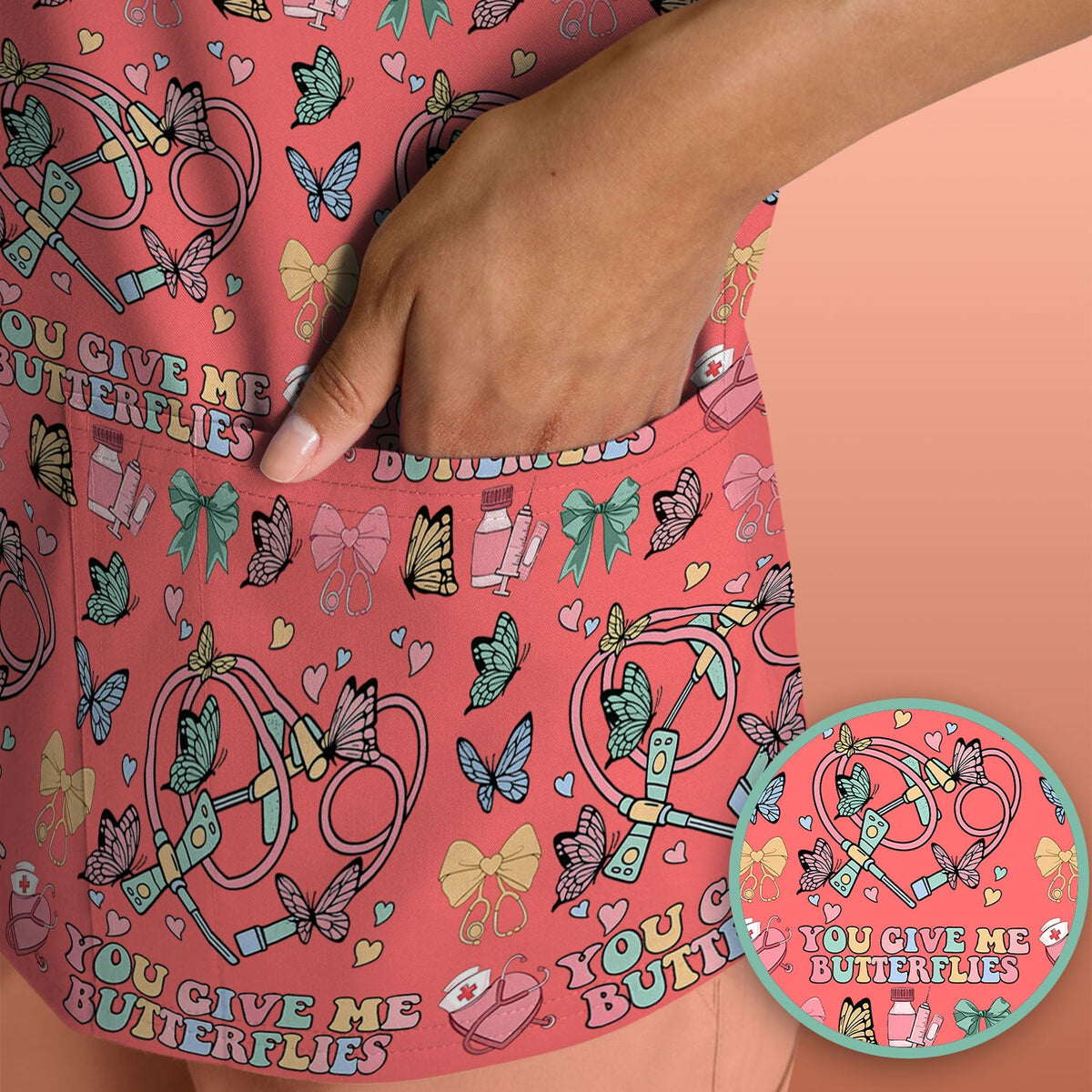 Butterfly Heart Nurse Scrub Top - Valentines Day Gift