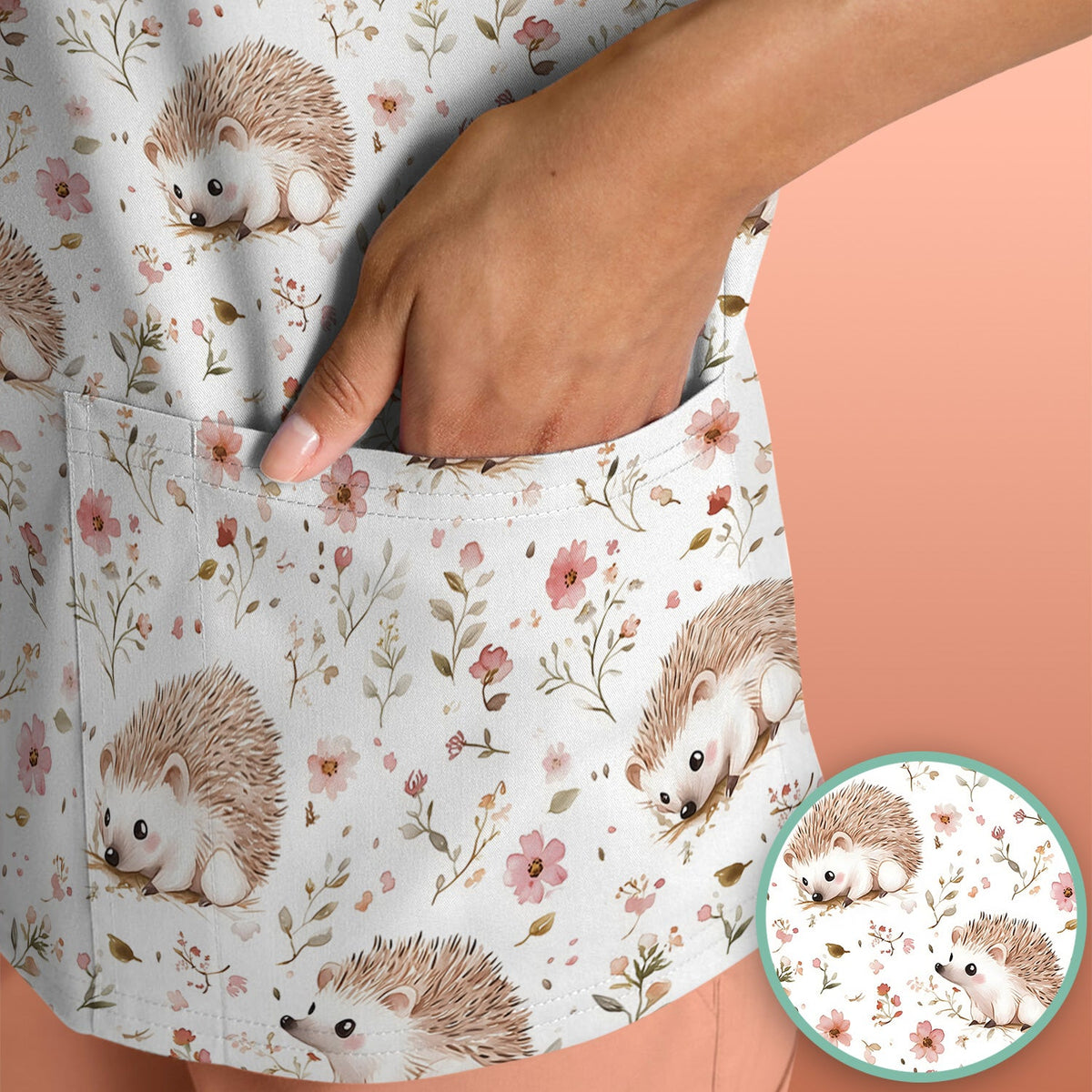 Hedgehog Wildflower Garden Nurse Scrub Top