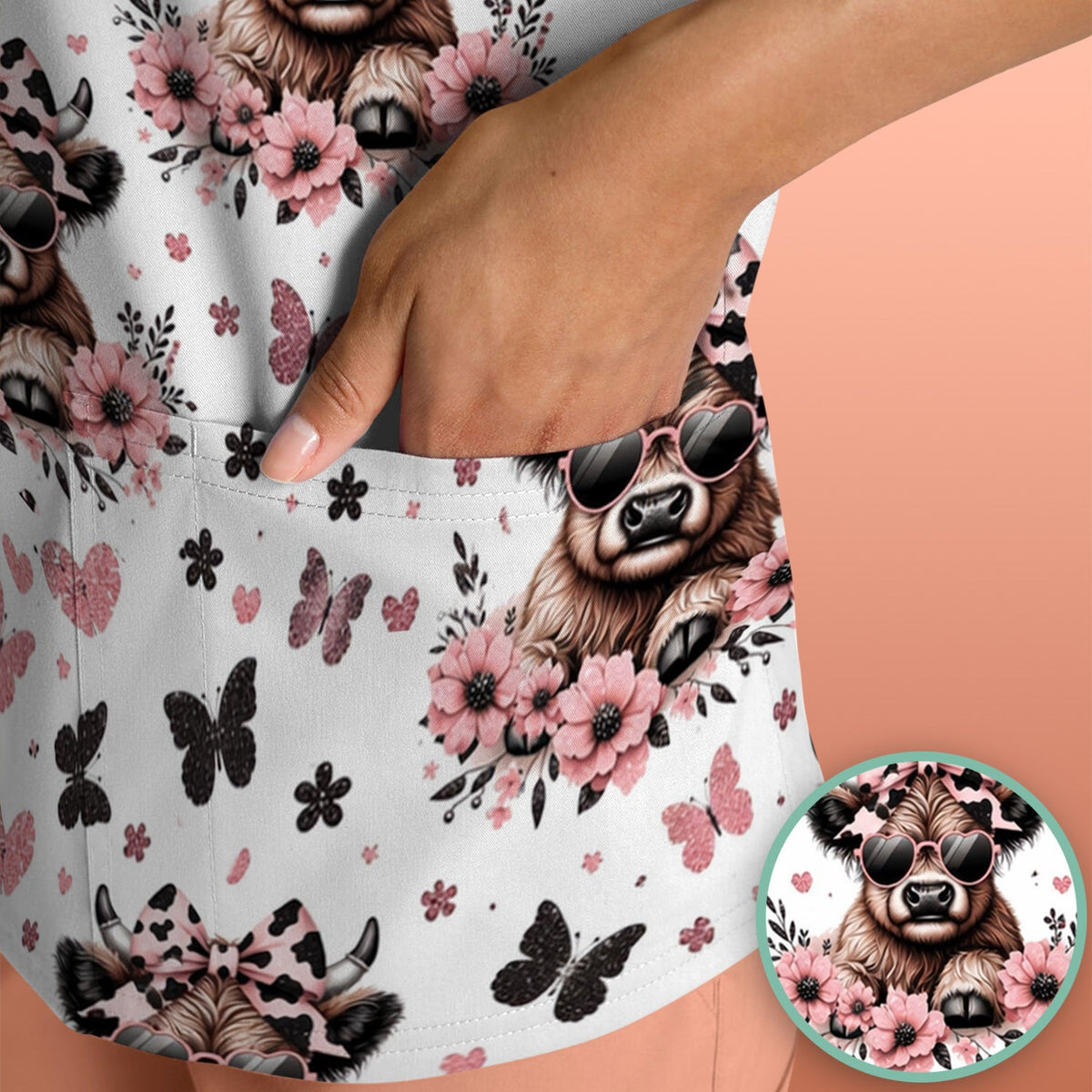 Cow Heart Sunglasses Nurse Scrub Top