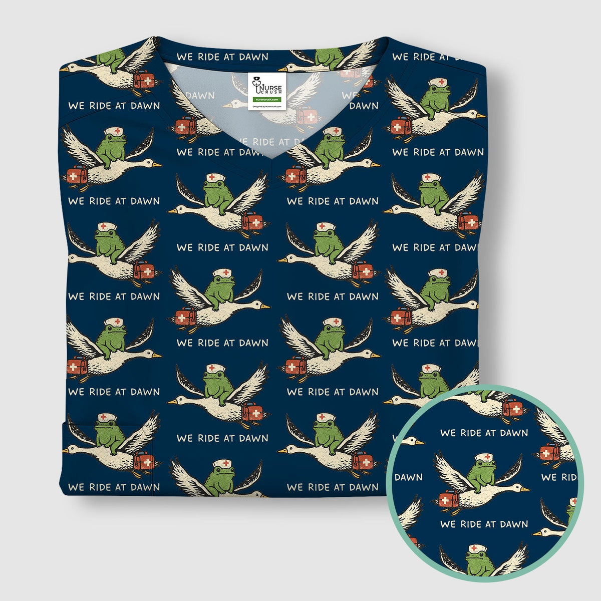 Frog Riding Goose Nurse Scrub Top