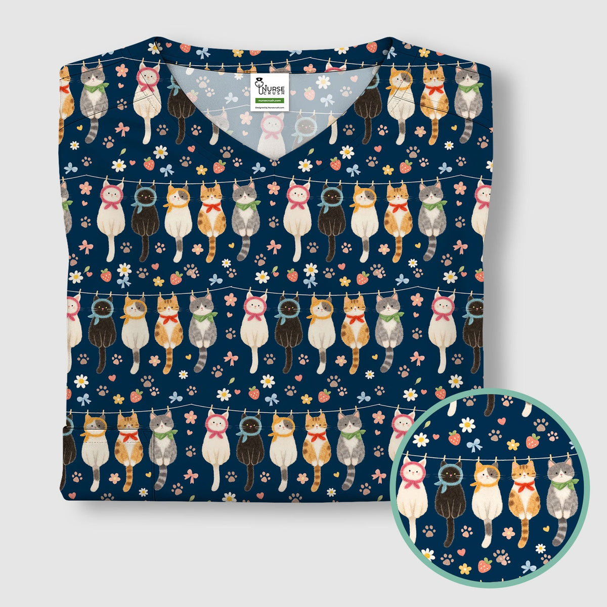 Cat Clothesline Nurse Scrub Top