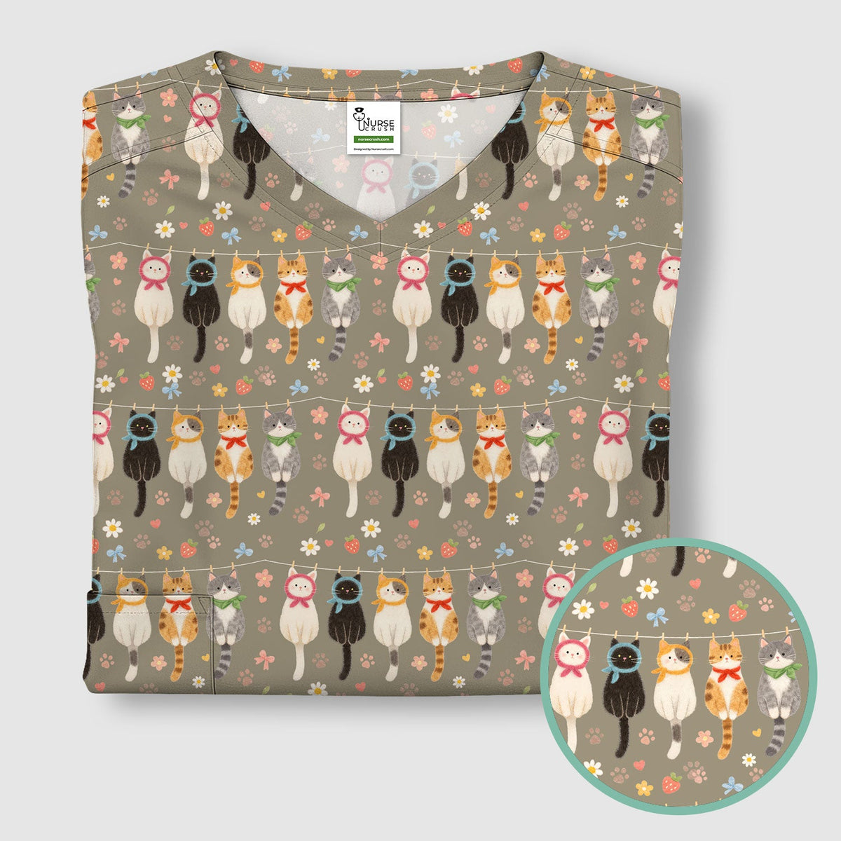 Cat Clothesline Nurse Scrub Top