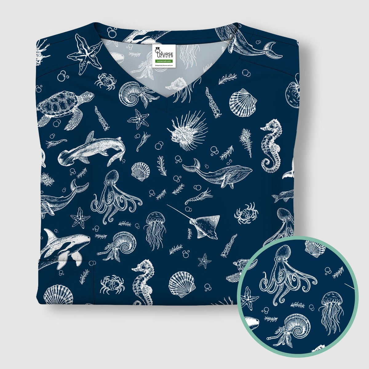 Marine Sea Life Nurse Scrub Top