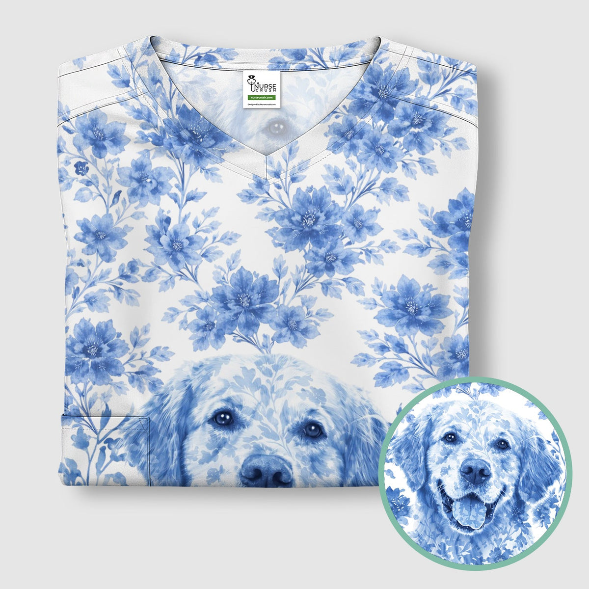 Personalized Pet Photo Floral Scrub Top