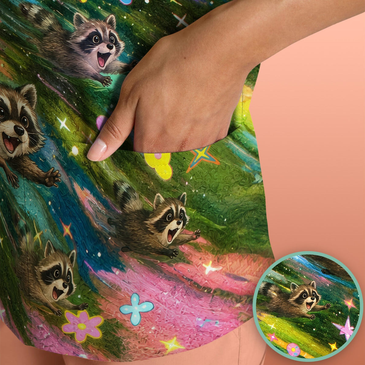 Raccoon Rainbow Dash Nurse Scrub Top