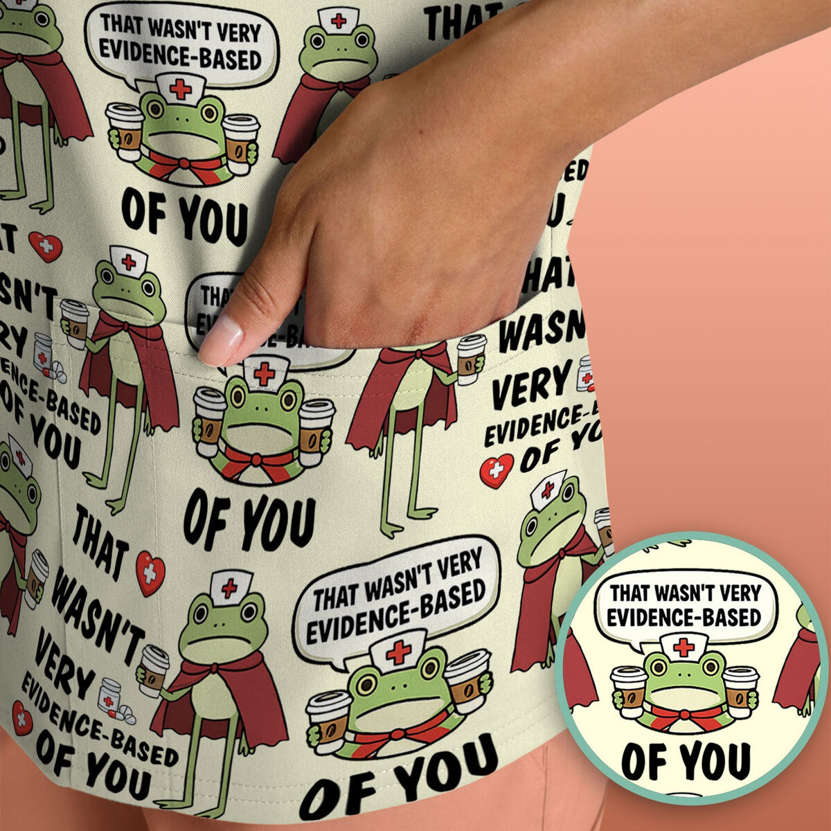Funny Frog Nurse Quote Medical Pattern Scrub Top, Breathable Fabrics Nursing Uniform