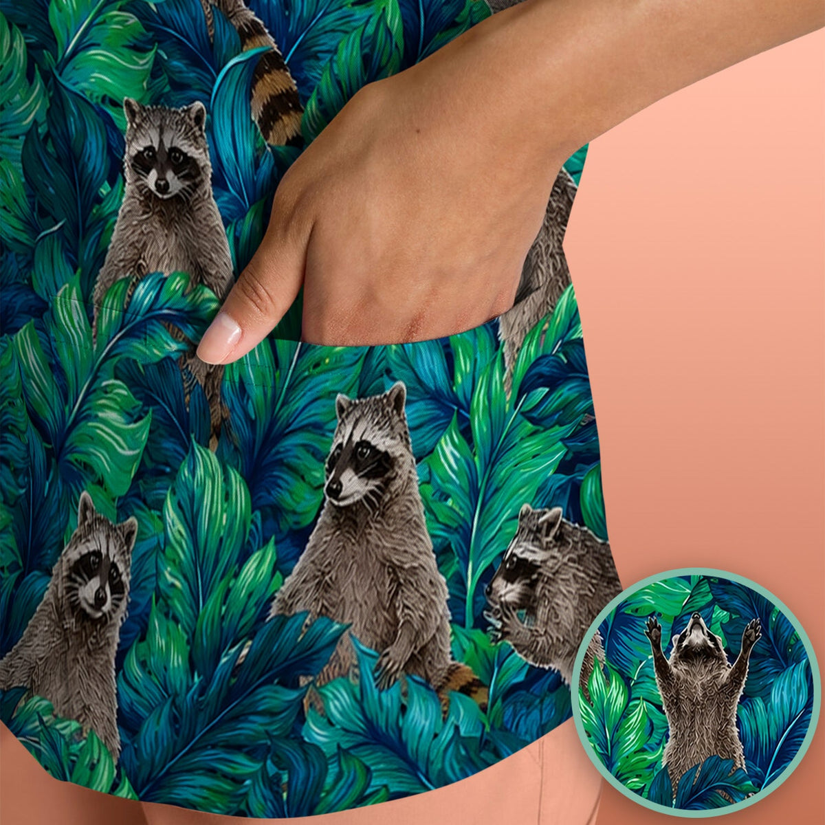 Tropical Raccoon Jungle Leaves Nurse Scrub Top