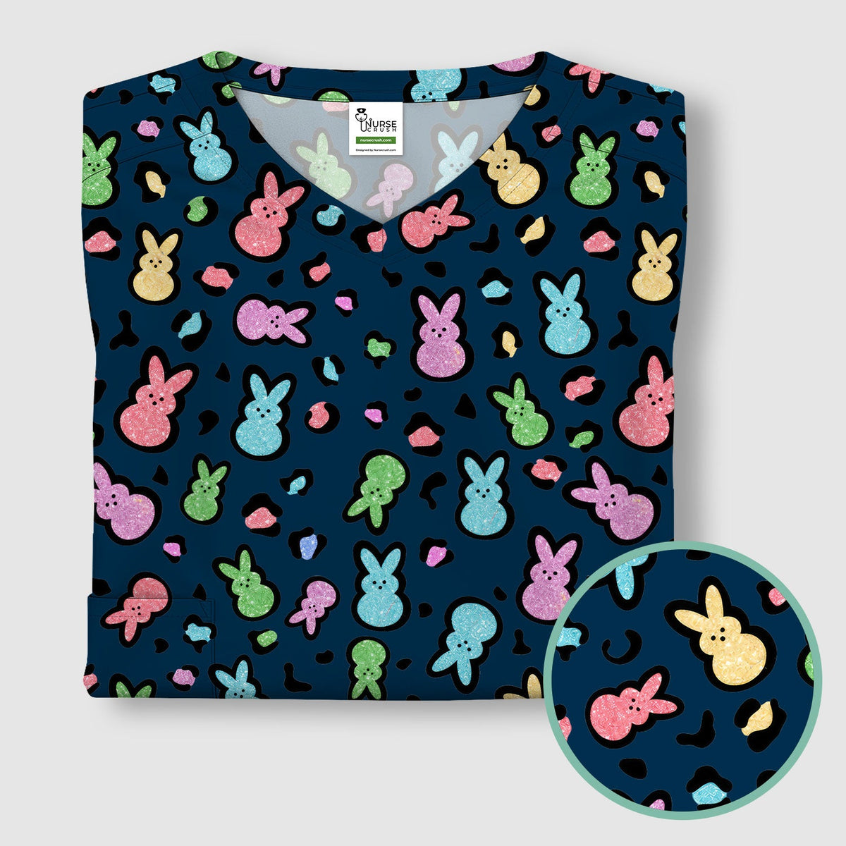 Pastel Bunny Nurse Scrub Top