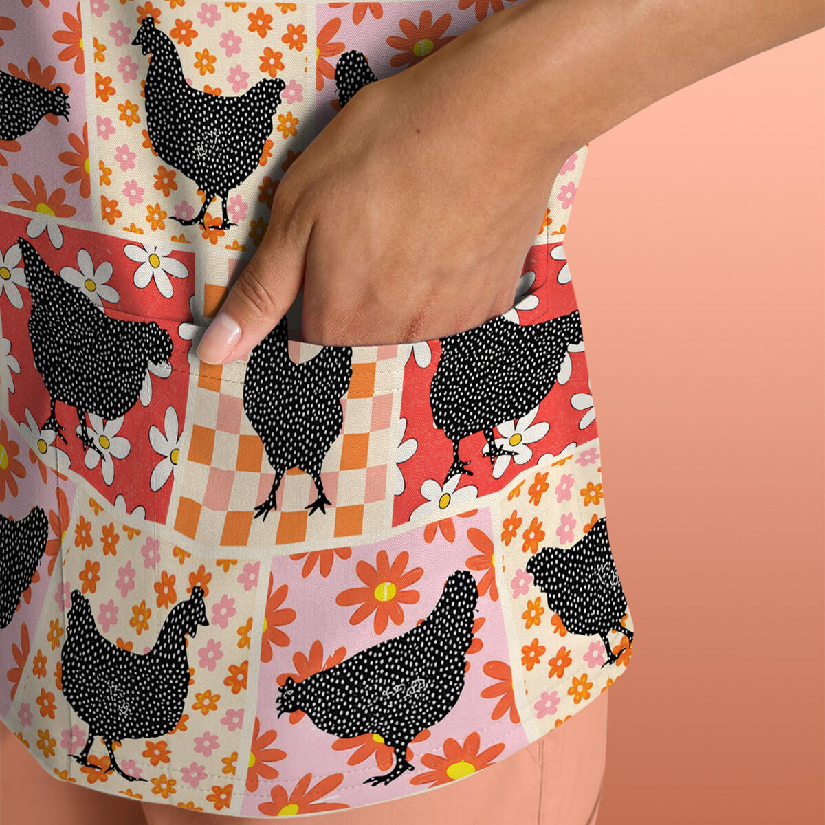 Chicken Patchwork Floral Nurse Scrub Top