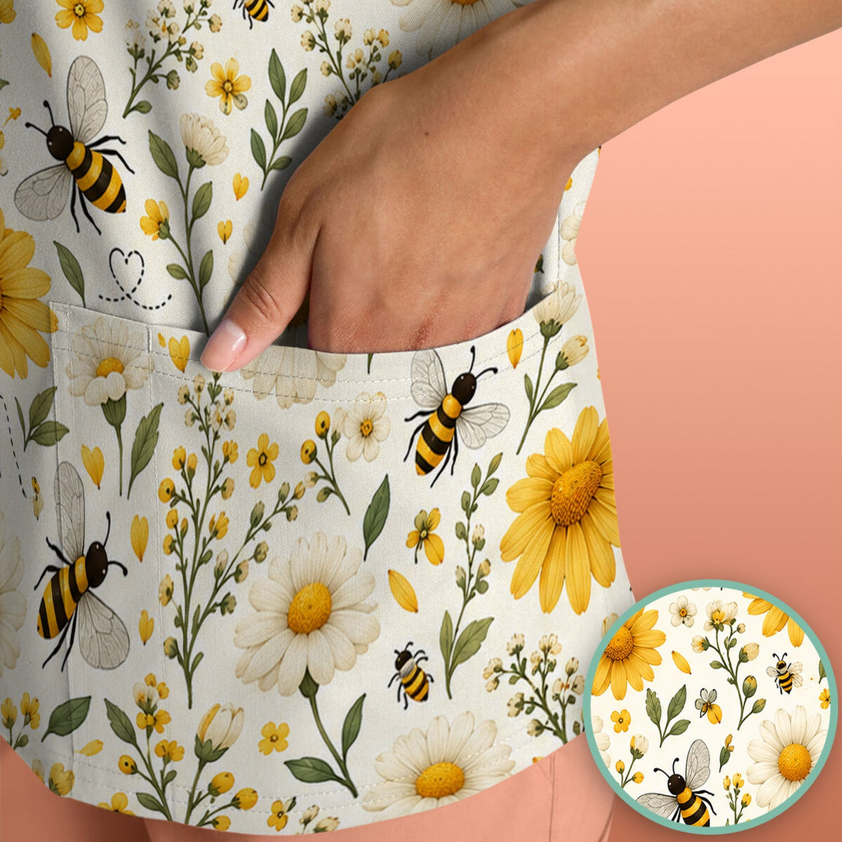 Honey Bee Daisy Nurse Scrub Top