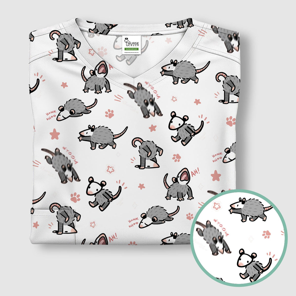 Cartoon Opossum Nurse Scrub Top