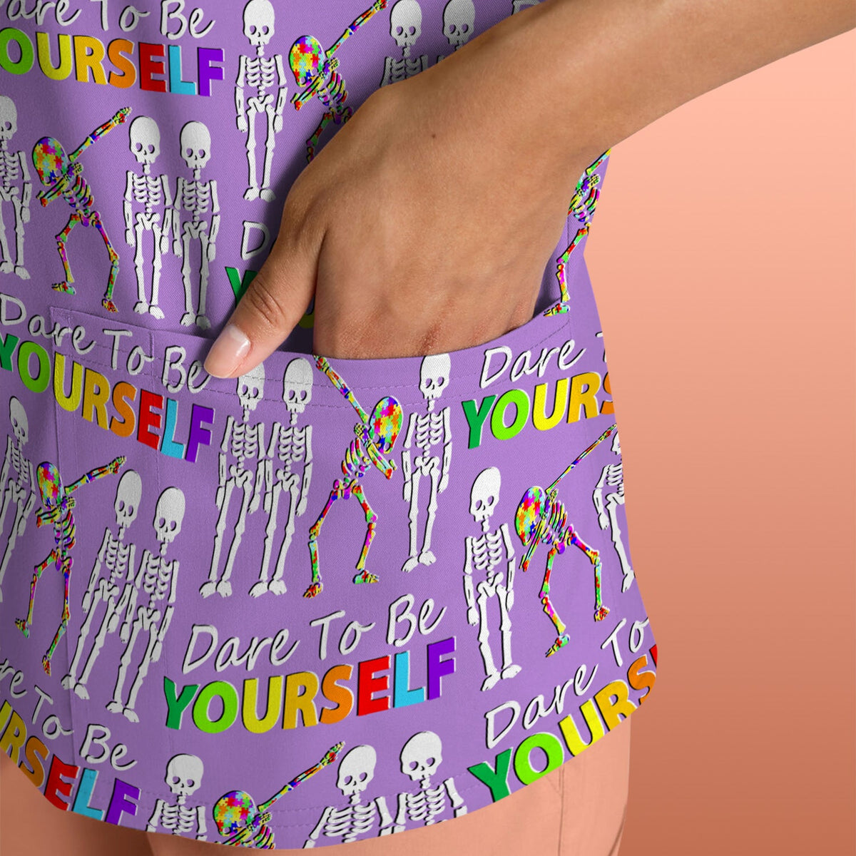Rainbow Skeleton Dare To Be Yourself Nurse Scrub Top