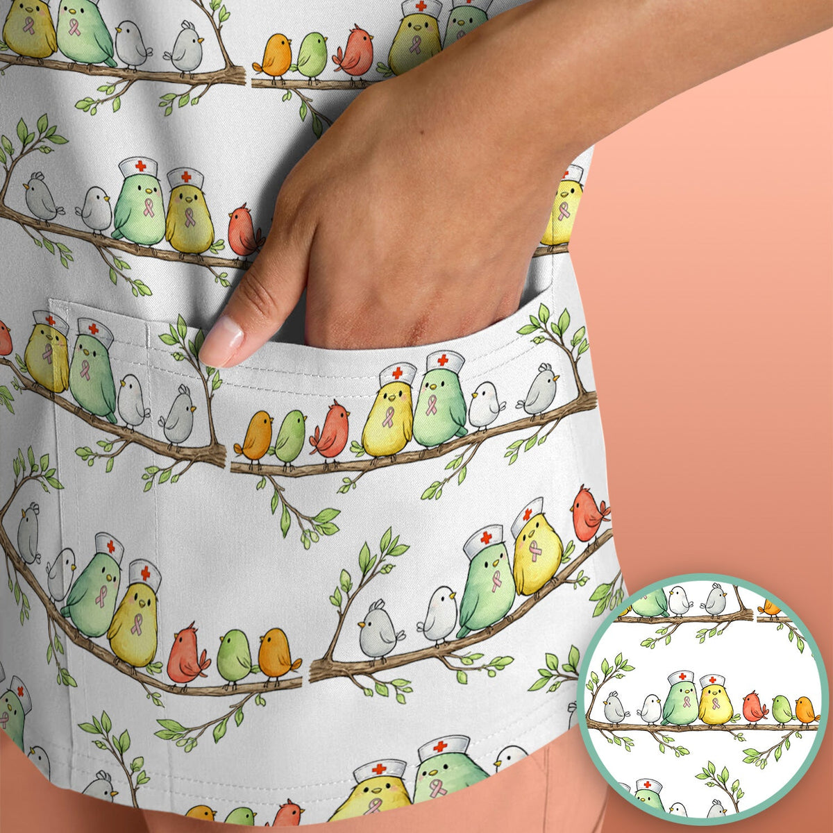 Birds On Branches Nurse Scrub Top