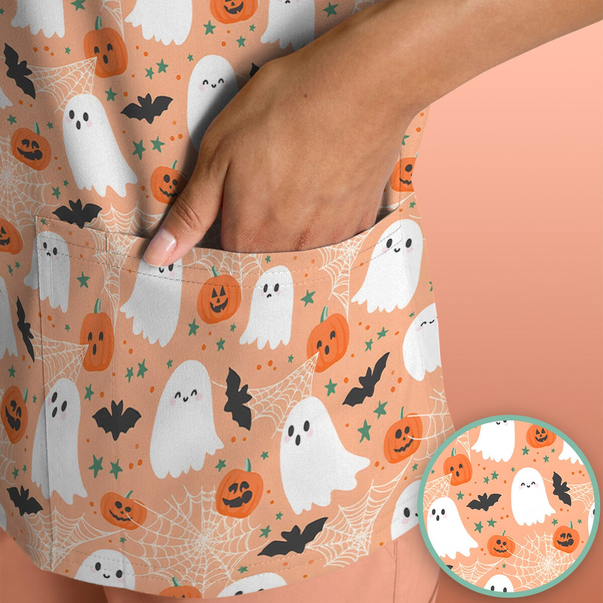 Halloween Ghost Pumpkin Nurse Scrub Top