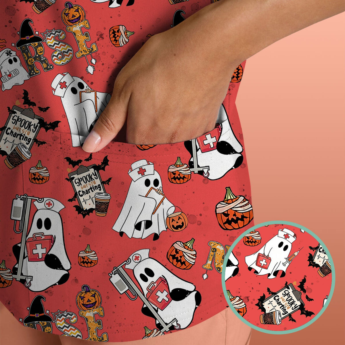 Spooky But Still Charting Nurse Scrub Top - Halloween Gift