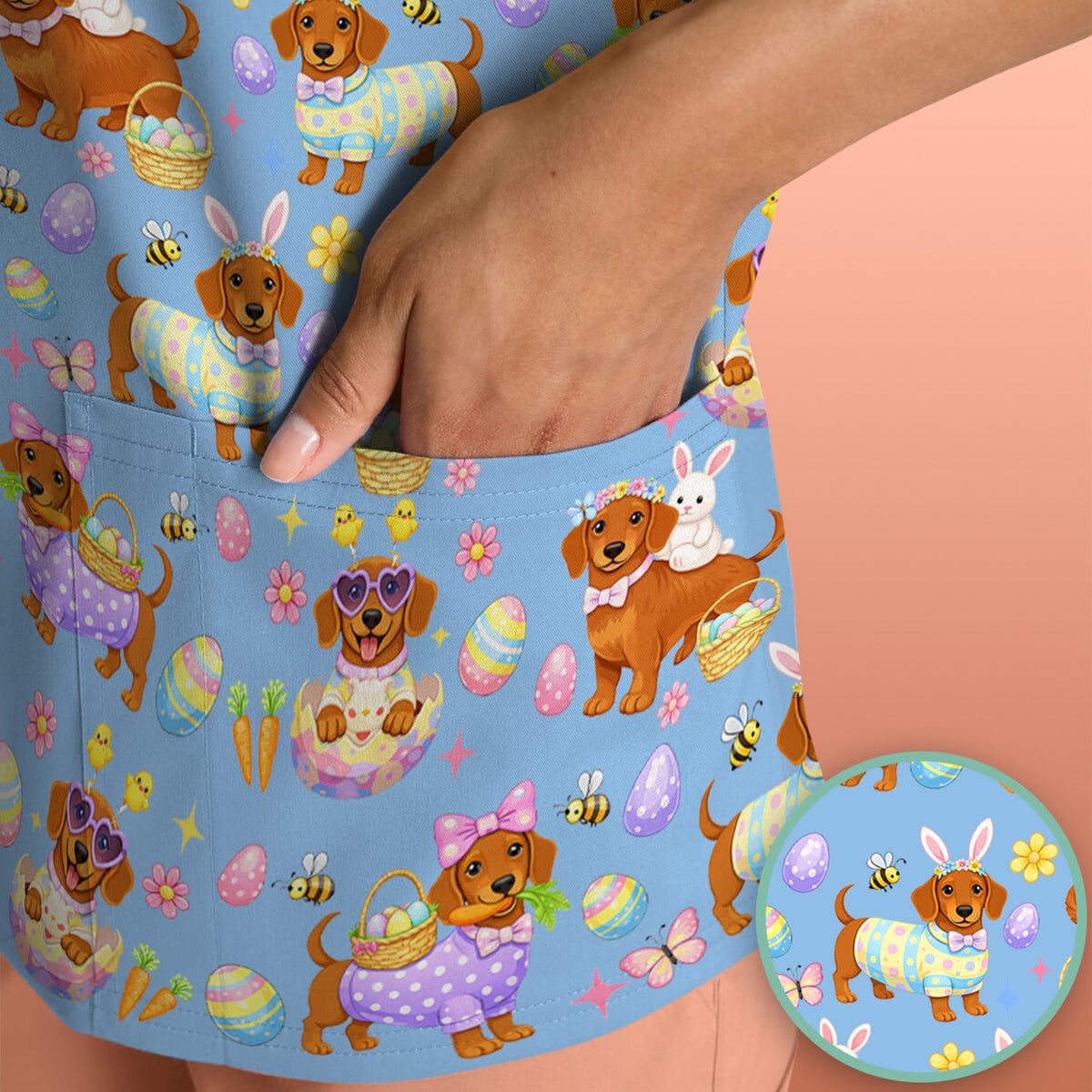 Easter Dachshund Nurse Scrub Top