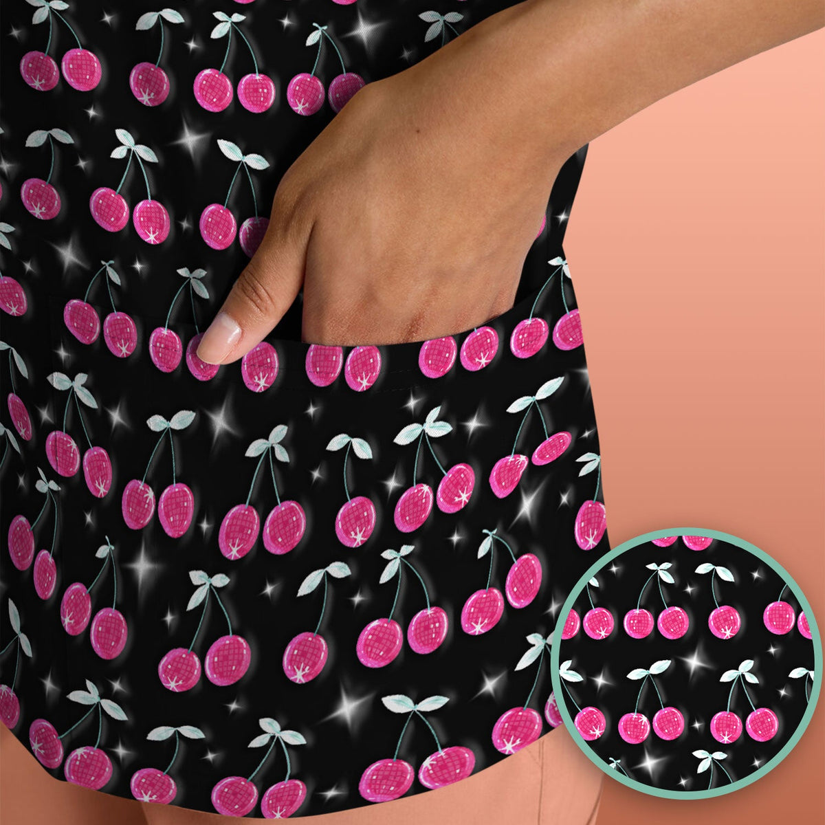 Pink Cherry Sparkle Nurse Scrub Top