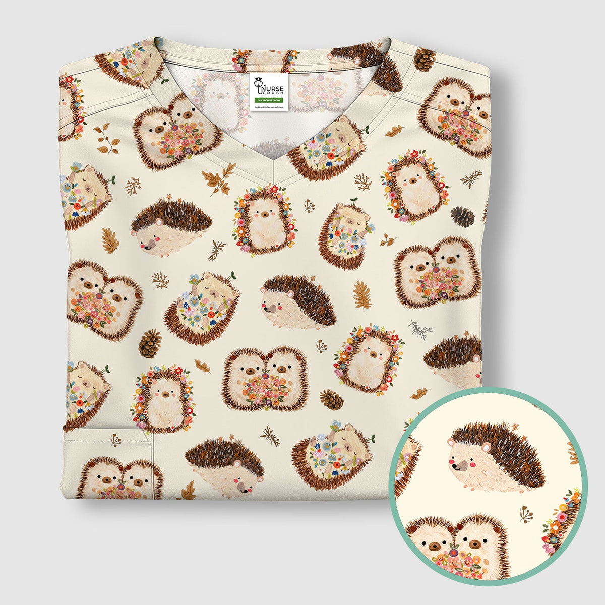 Hedgehog Floral Nurse Scrub Top