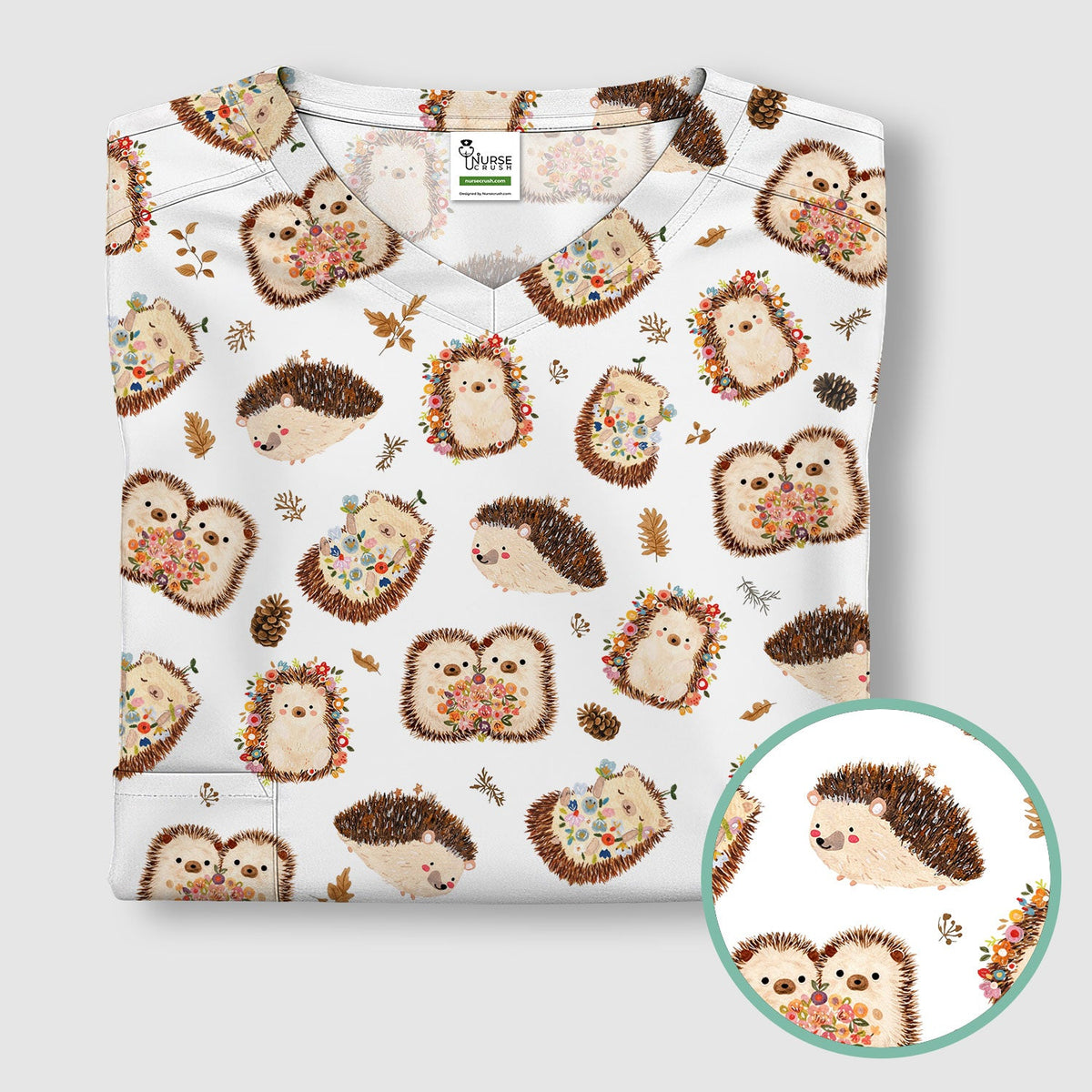 Hedgehog Floral Nurse Scrub Top