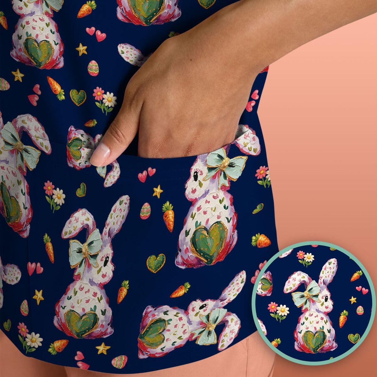 Pastel Bunny Easter Nurse Scrub Top
