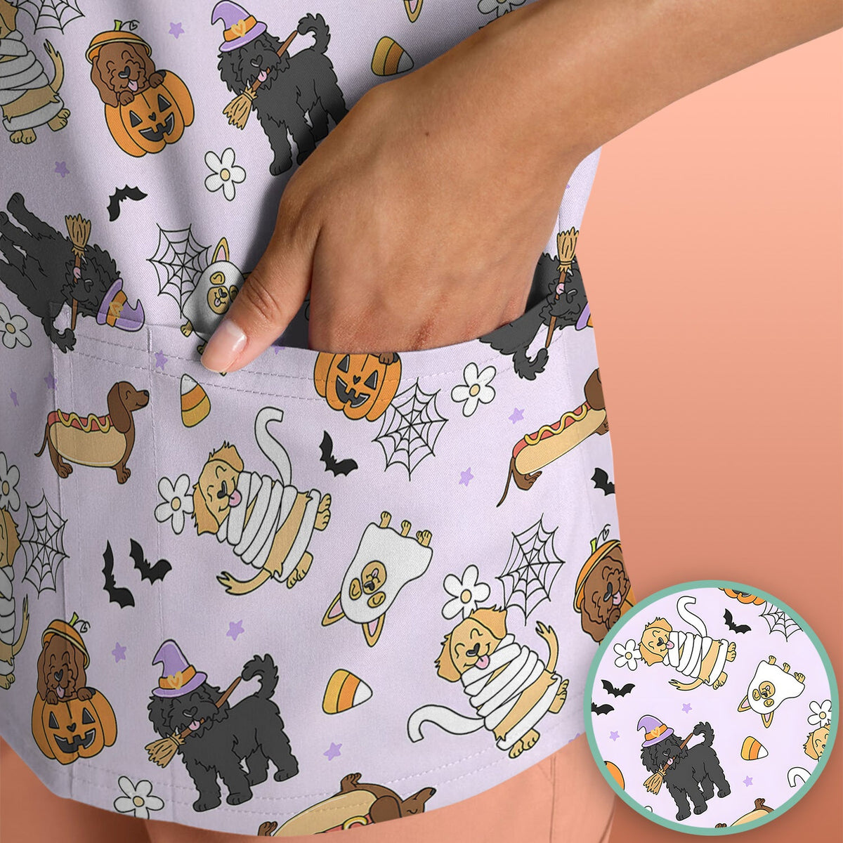 Halloween Costumed Pets Nurse Scrub Top
