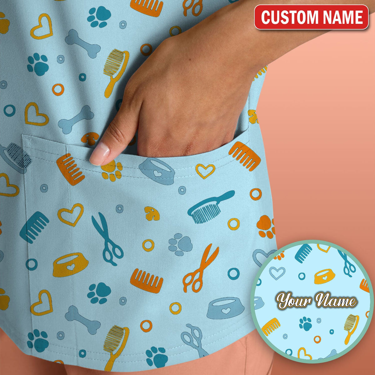 Personalized Dog Cat Grooming Nurse Scrub Top