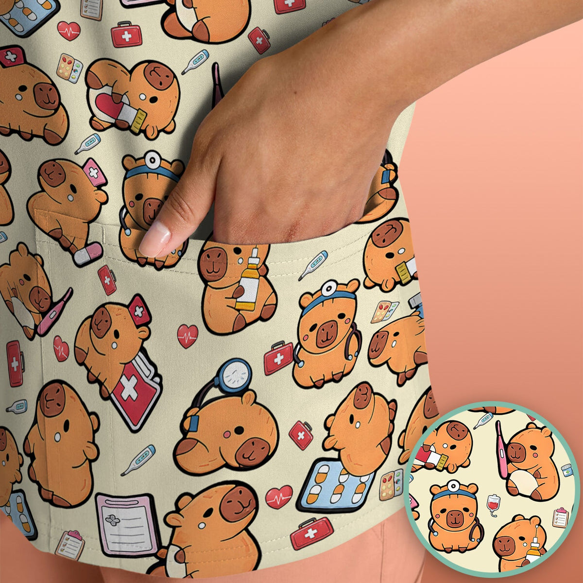 Capybara Stethoscope Medical Tools Nurse Scrub Top