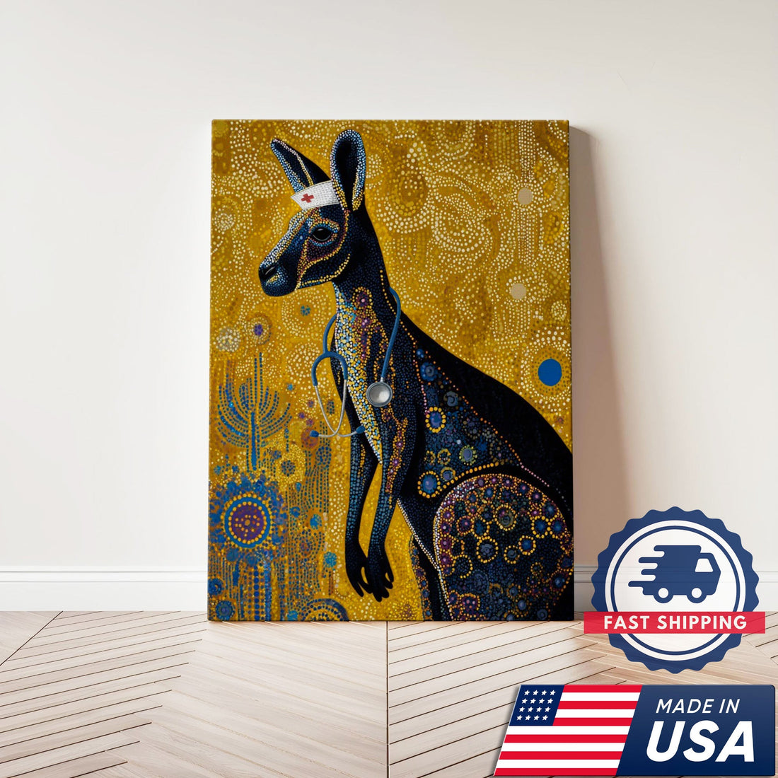 Aboriginal Kangaroo Dot Art Nurse Canvas