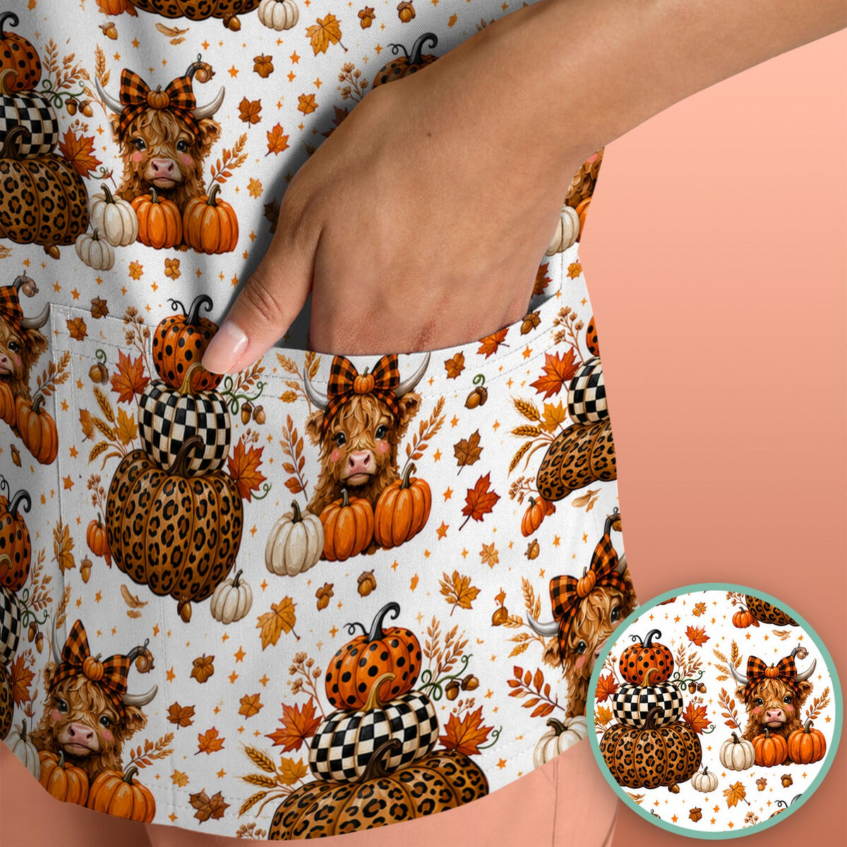 Fall Highland Cow Nurse Scrub Top