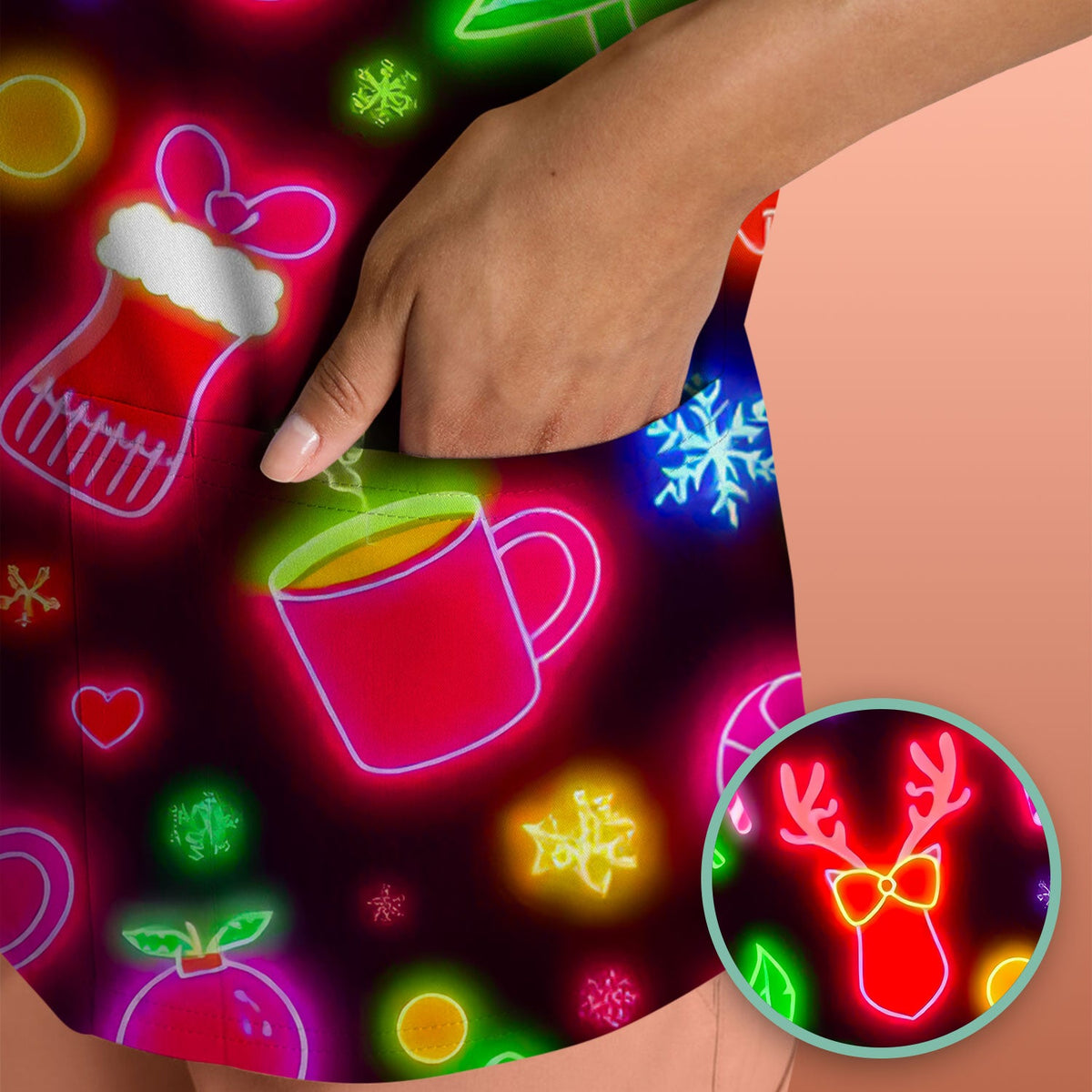 Neon Reindeer Nurse Scrub Top