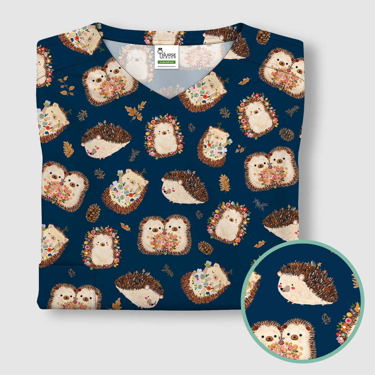 Hedgehog Floral Nurse Scrub Top