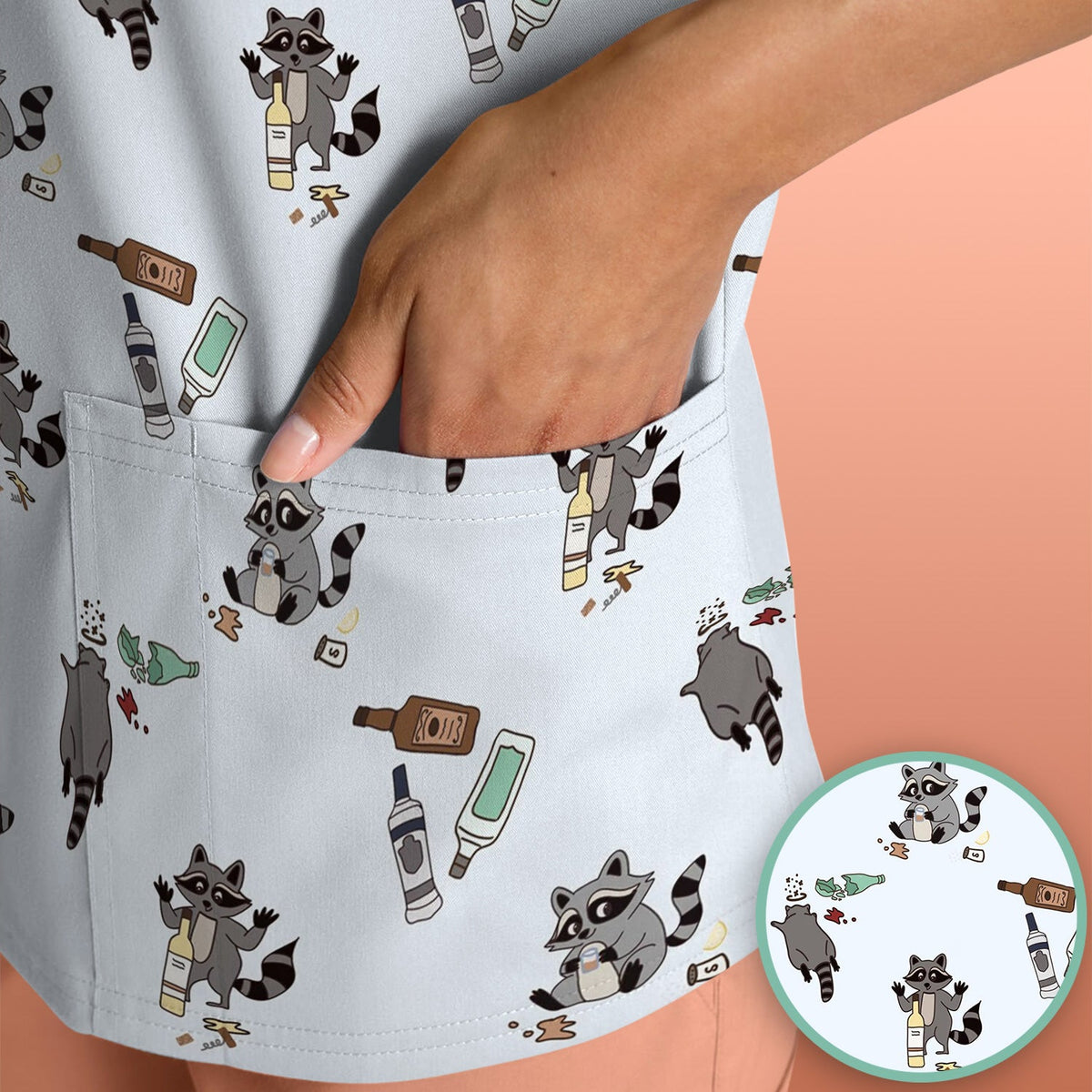 Messy Drunk Raccoon Nurse Scrub Top