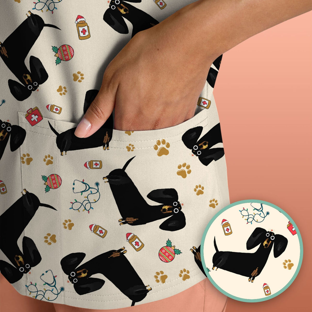 Black Dachshund Nurse Scrub Top - Gift For Dog Lover