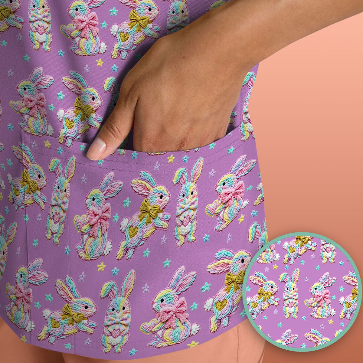 Cartoon Bunny Nurse Scrub Top - Easter Gift