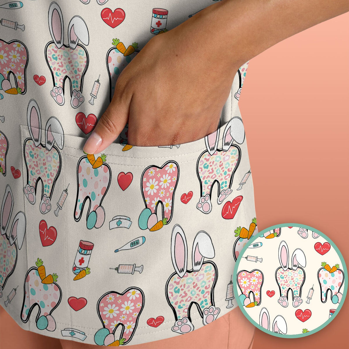 Easter Bunny Dentist Nurse Scrub Top