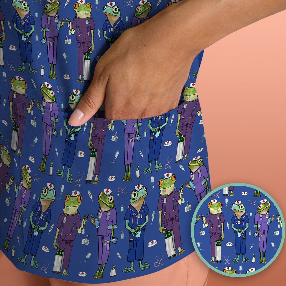 Frog Medical Nurse Scrub Top