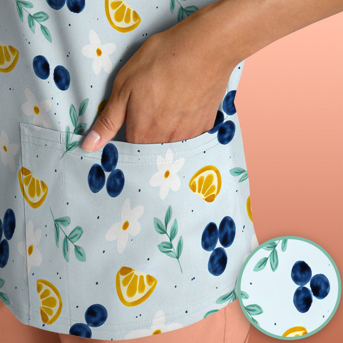 Blueberry Lemon Daisy Nurse Scrub Top