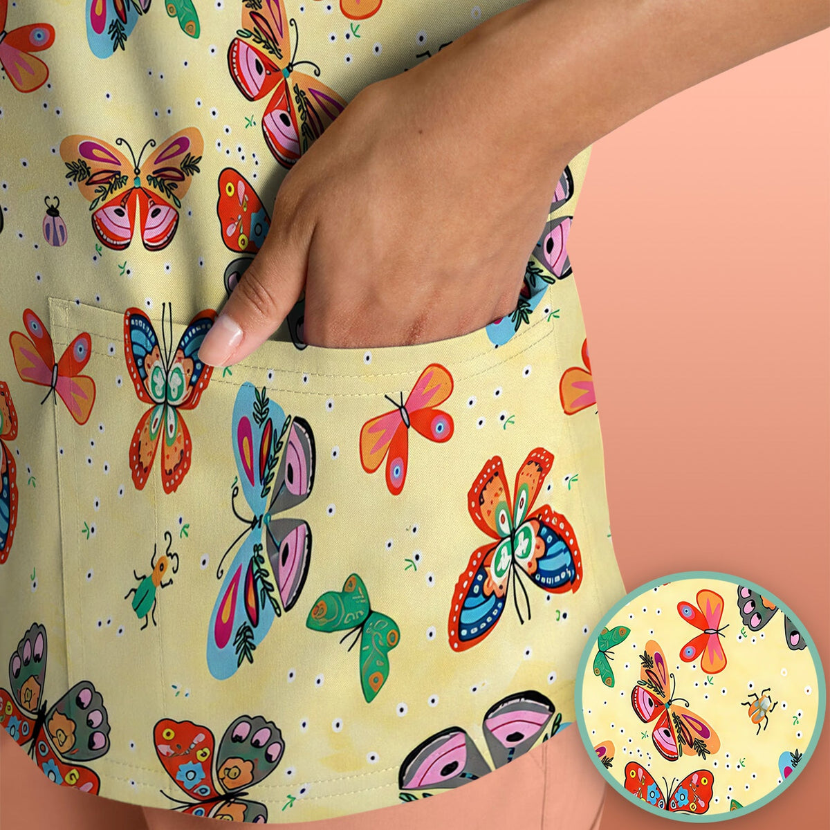 Colorful Butterfly Garden Nurse Scrub Top