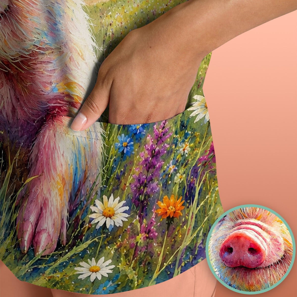 Floral Piglet Nurse Scrub Top