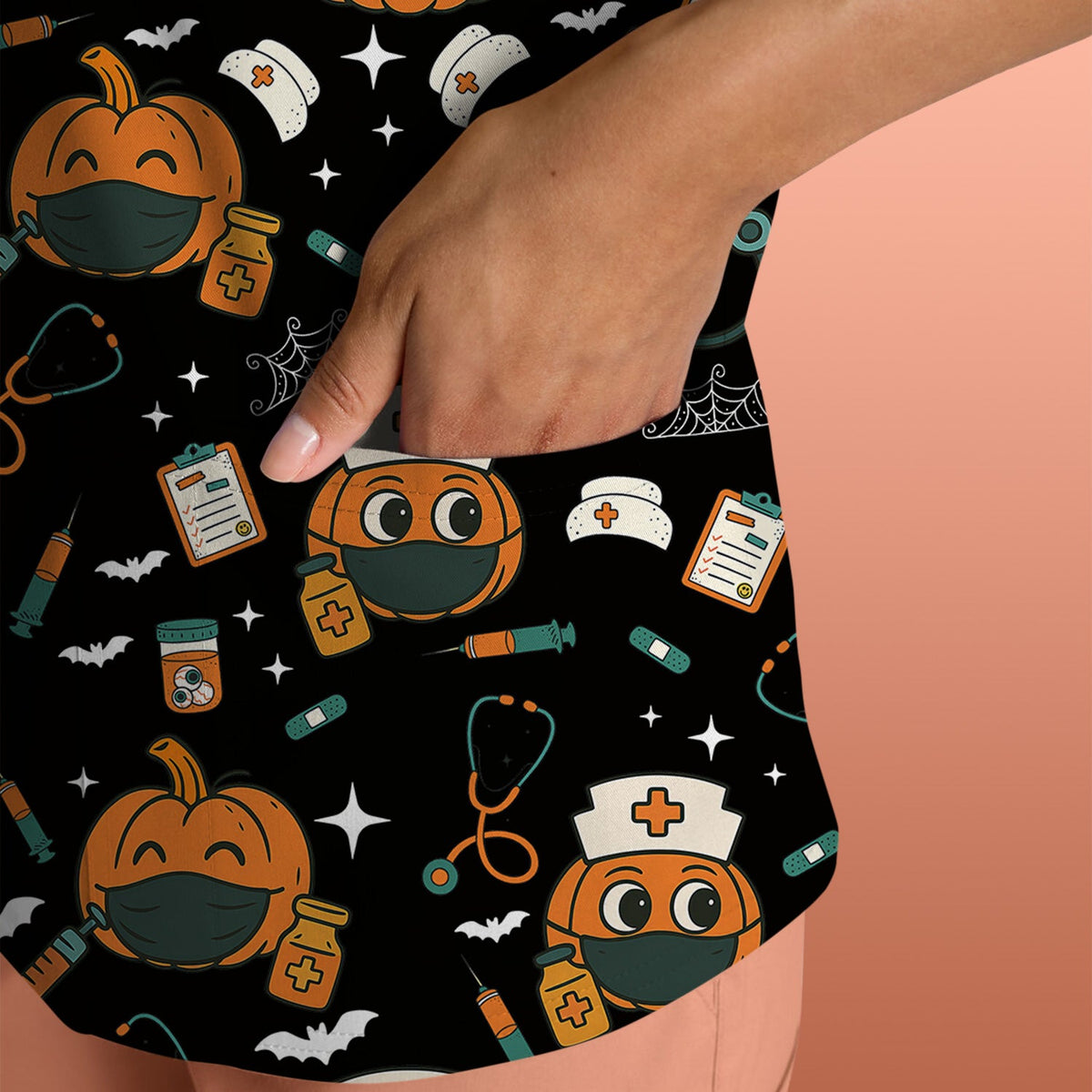 Spooky Holiday Nurse Scrub Top - Halloween Gift